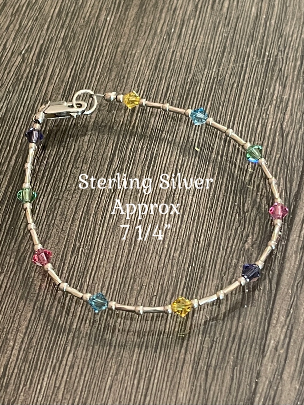 Vintage Sterling Silver Beaded Colorful Crystal Bracelet 7 1/4” approx